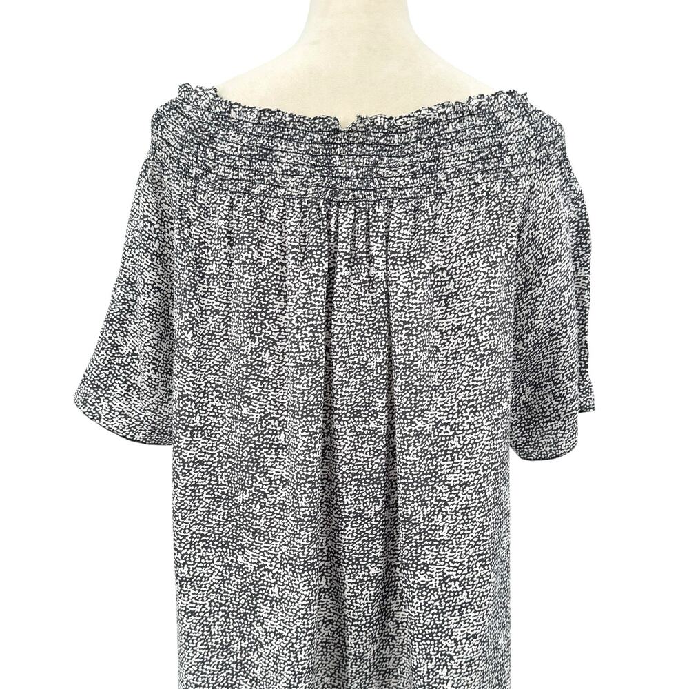 Rungolee Gray & White Print Center Stripe Smocked Off the Shoulder Mini Dress - Picture 6 of 12